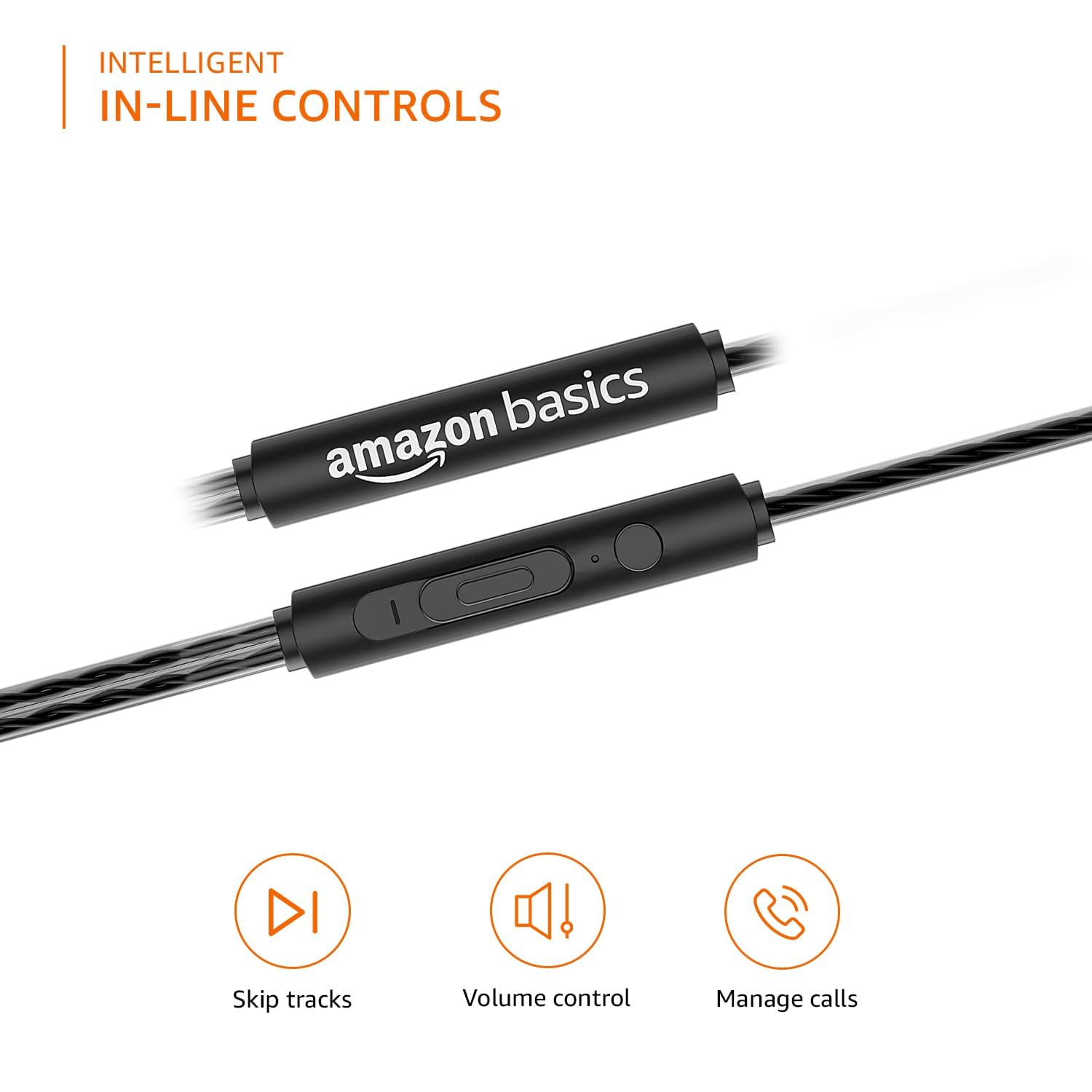 amazon basics in-Ear Wired Earphones with in-Line Mic, 10 mm Dual Drivers, Powerful Bass, Noise Isolation, 3.5 mm Audio Jack (Black, WE03)