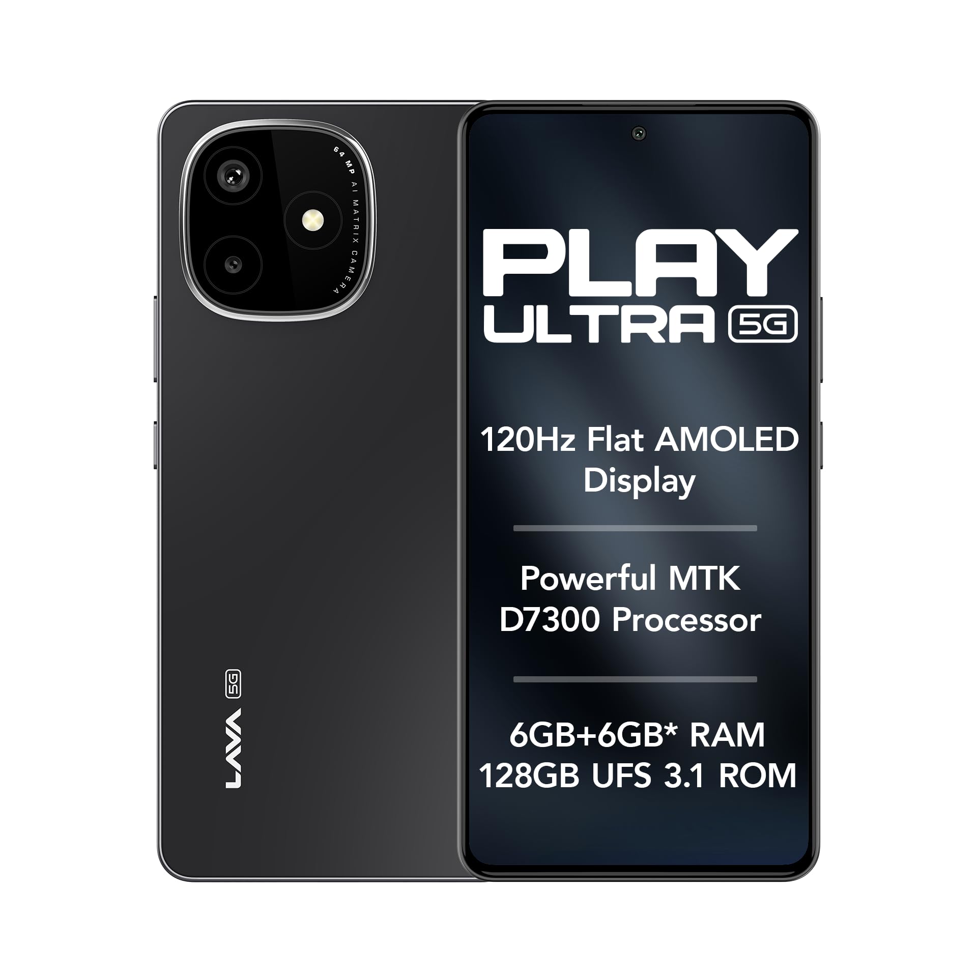 Lava Play Ultra 5G (Arctic Frost, 6+6*GB RAM, 128GB Storage)|MTK D7300 Processor-700K+ Antutu| 6.67" FHD+AMOLED Display | 64MP Camera | UFS 3.1 Storage | 5000mAh Battery-33W fast charging | IP64 Rated