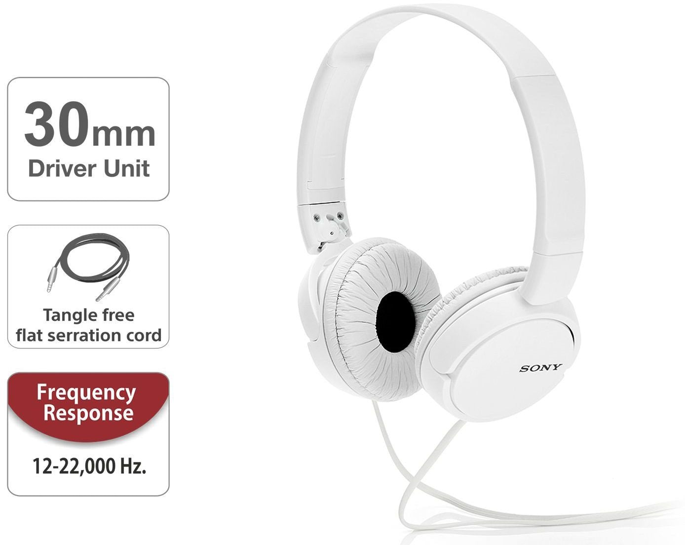 Sony MDR-ZX110A On Ear Stereo Wired Headphones (White), Without Mic
