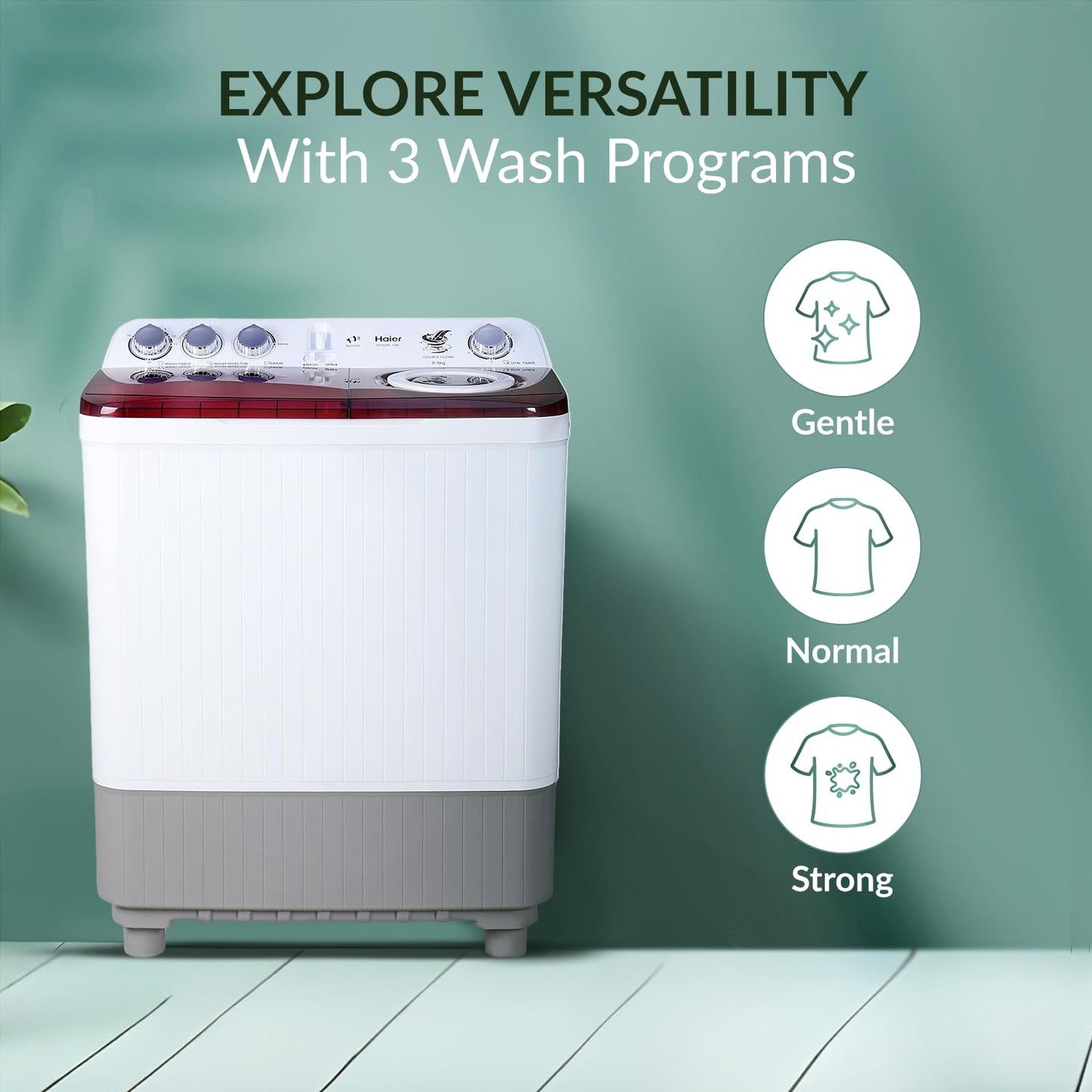 Haier 8.5 Kg 5 Star Oxyi Dry Technology Semi Automatic Top Loading Washing Machine (HTW85-186, Anti Bacterial Vortex Pulsator, Magic Filter, Rat Mesh, Maroon, White)