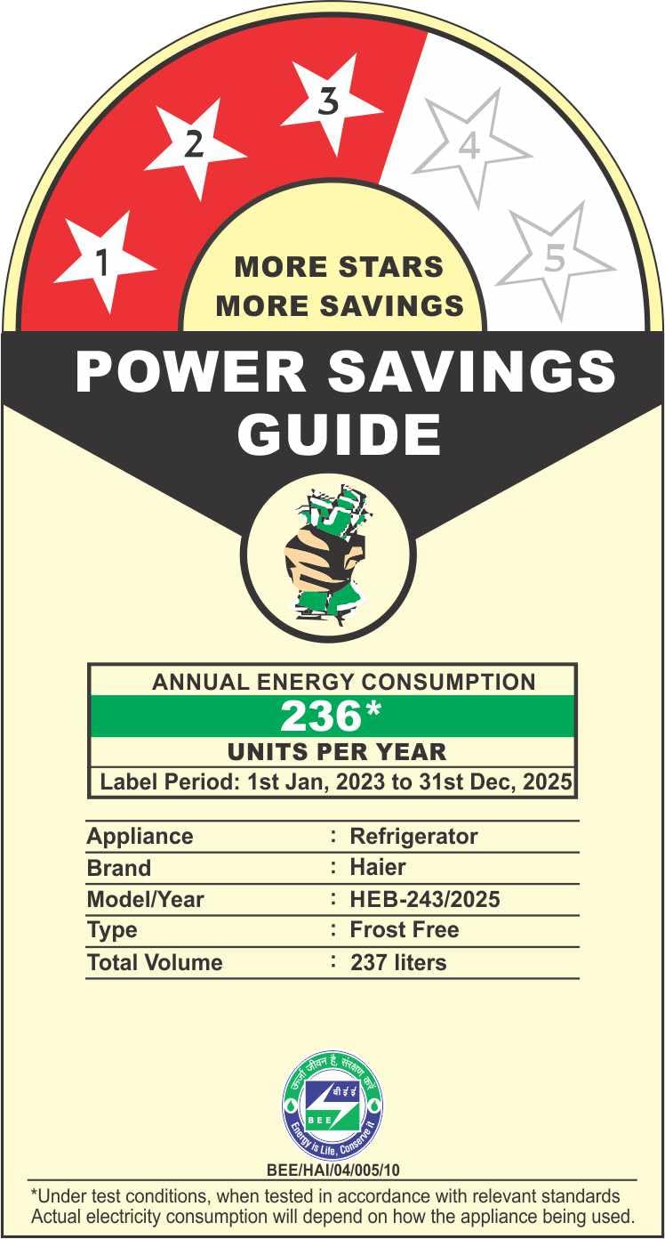 Haier 237 L, 3 Star, 8 In 1 Convertible, Twin Inverter Technology, Bottom Mounted Frost Free Double Door Refrigerator (HEB-243GB-P, GE Black)