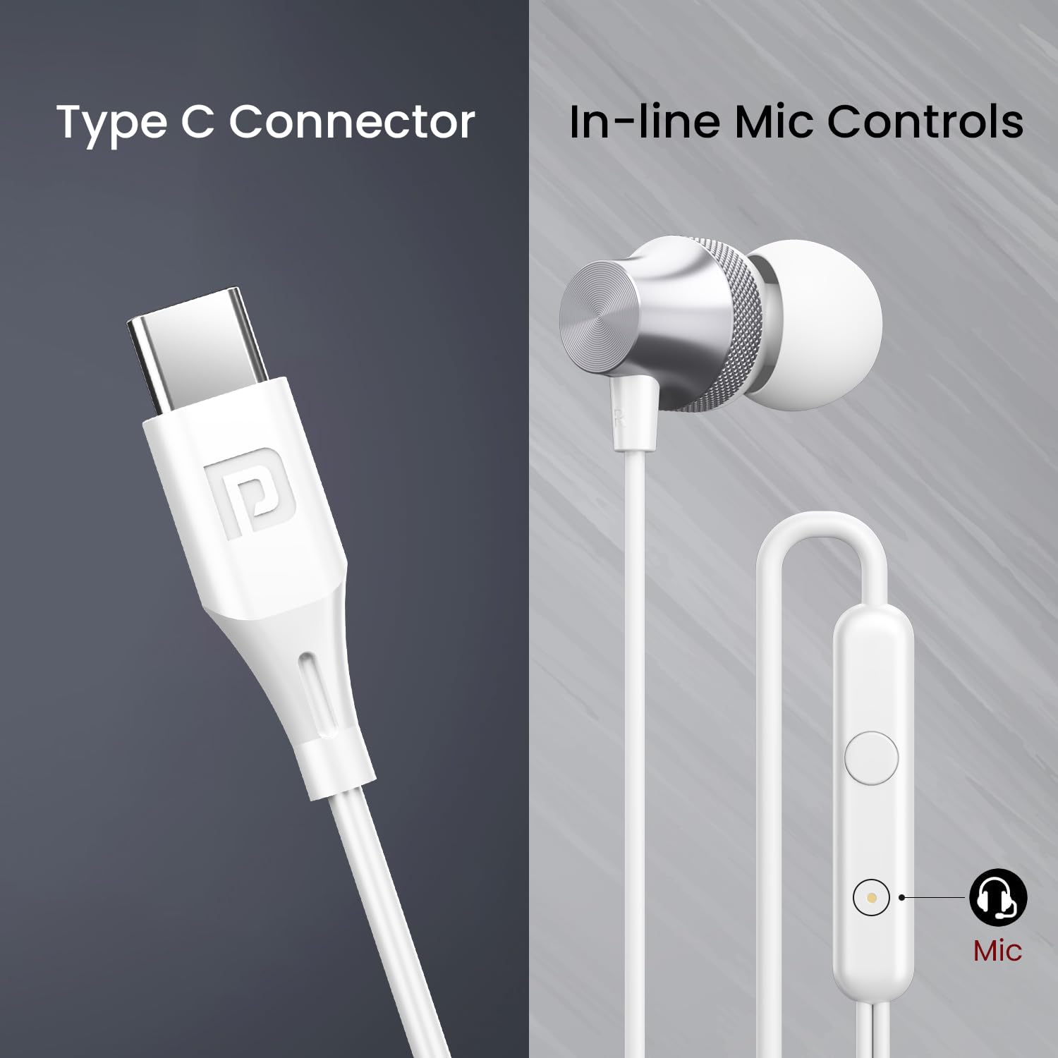 Portronics Conch Beat C in Ear Wired Earphones with Mic, Type C Audio Jack, 10mm Driver, 1.2m TPE Anti Tangle Wire, in line Mic Controls, Powerful Audio, Metal Alloy Body, Wide Compatibility(Silver)