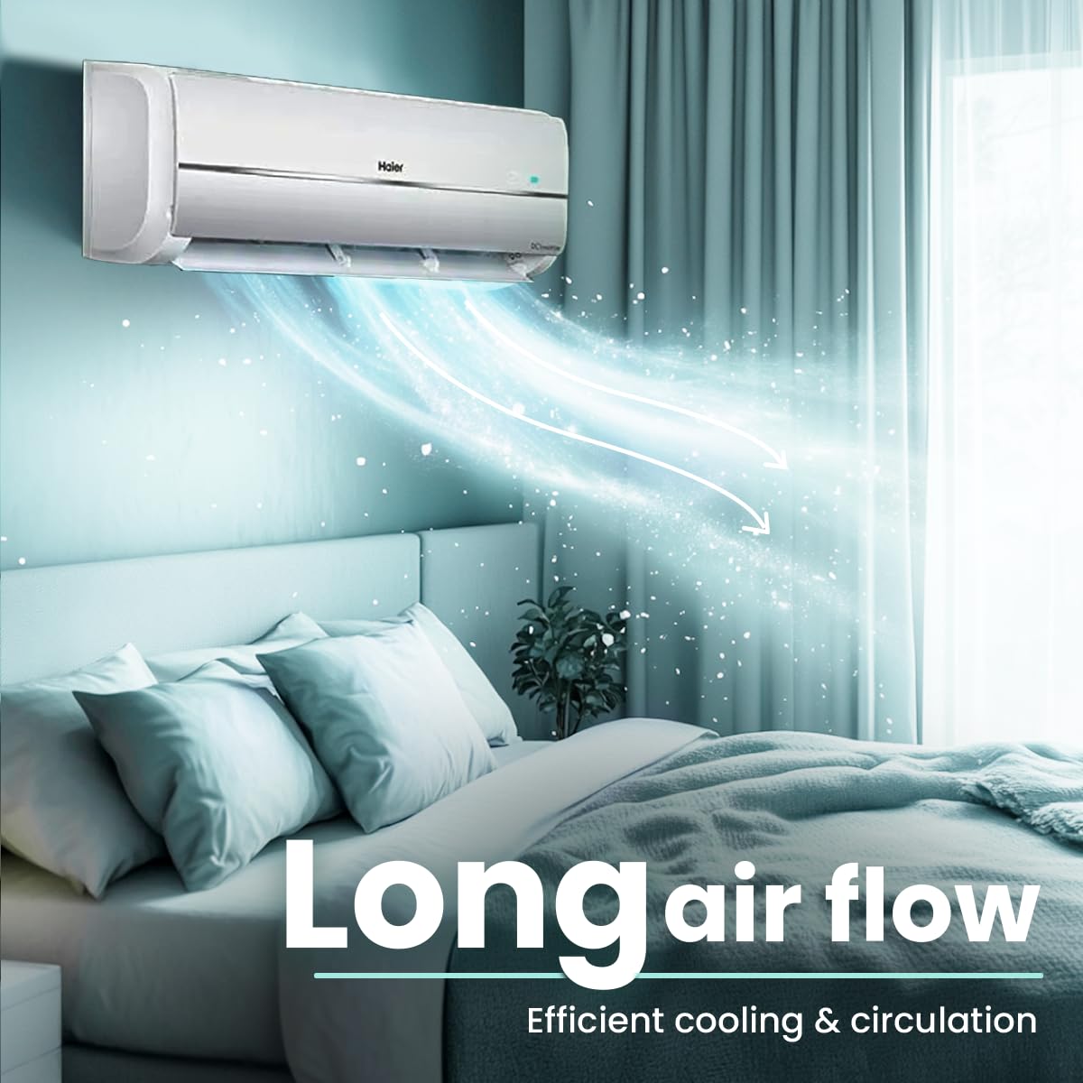 Haier 1 Ton 3 Star Twin Inverter Split AC (Copper, 7 in 1 Convertible, Frost Self Clean, HD Filter, Cools at 54°C, Long Air Throw - HSU11V-TMS3BN-INV,White)