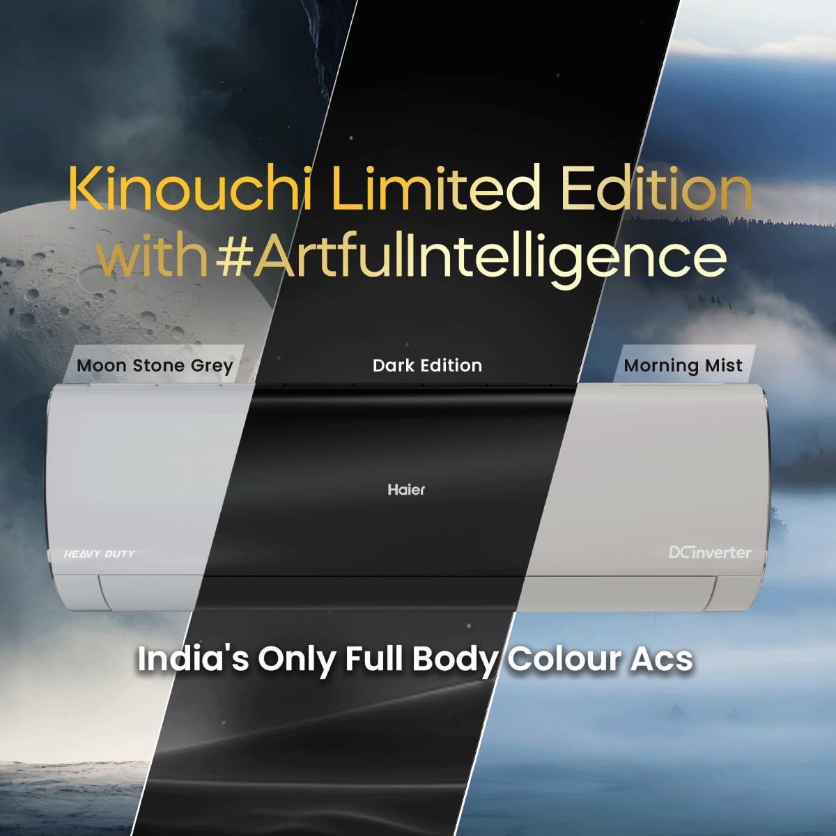 Haier Black Edition 1.5 Ton 5 Star AI Climate Control Smart Split AC (5460 Watts, Copper, HEXA Inverter, Heavy Duty, 4-Way Swing, Frost Clean, HD Filter, Cools at 60°C-HSU19K-PZAIB5BN-INV, Black)