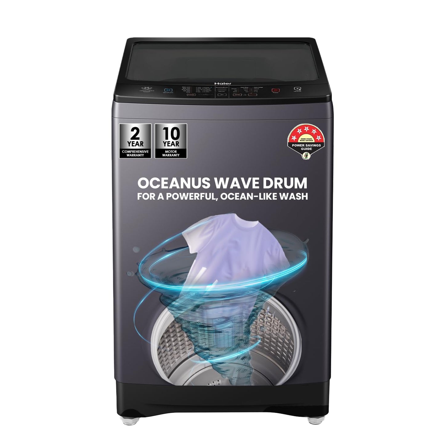 Haier 7.5 Kg 5 star Fully Automatic Top Loading Washing Machine HWM75-H826S6, Starry Silver, Butterfly Shape Heater, Oceanus Wave Drum,Near Zero Pressure, Toughened glass)