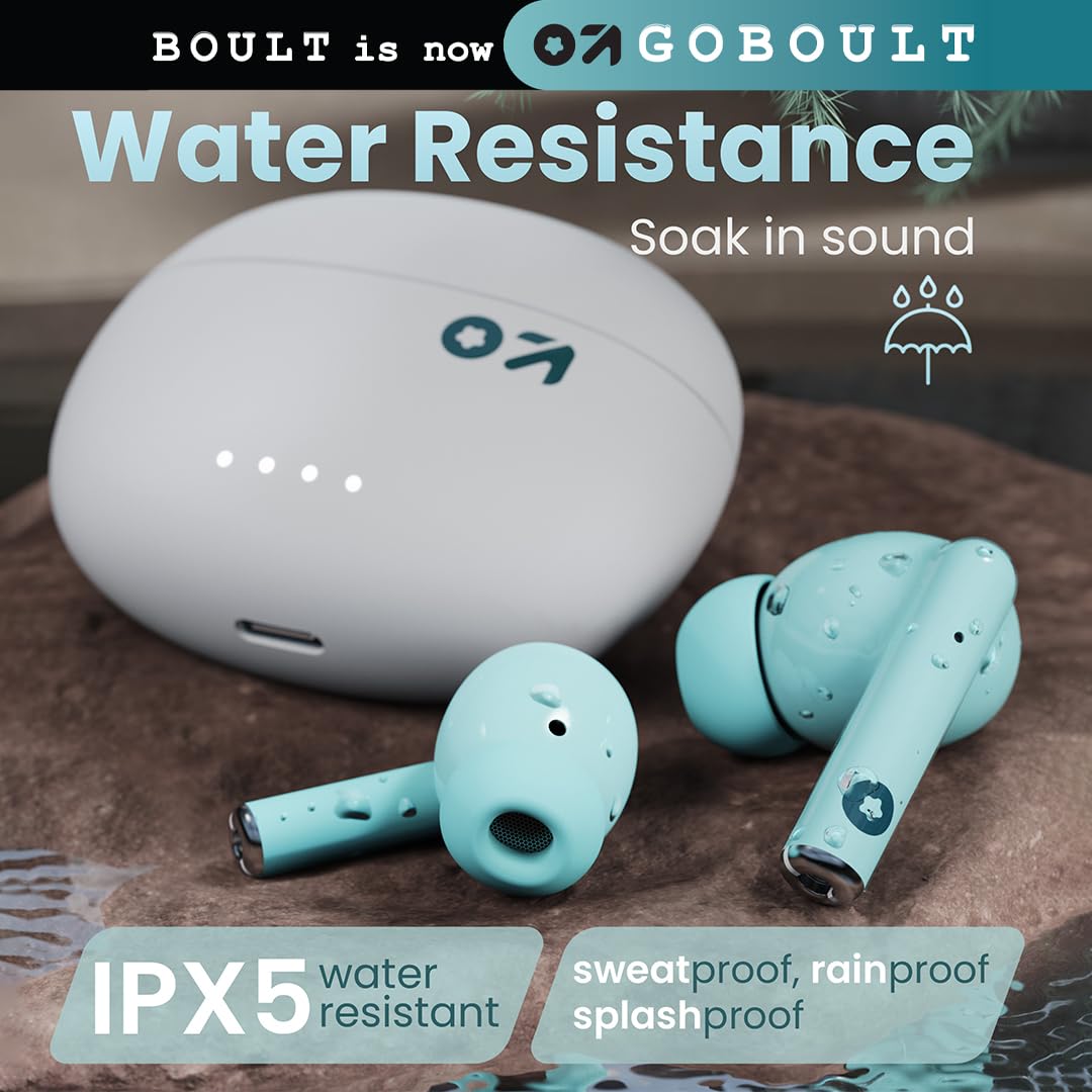 GOBOULT W20 Truly Wireless in Ear Earbuds with 40H Playtime, Zen™ ENC Mic, 45ms Low Latency, 13mm Bass Drivers, Type-C Fast Charging, Touch Control, IPX5 Ear Buds TWS (Glacier Blue)