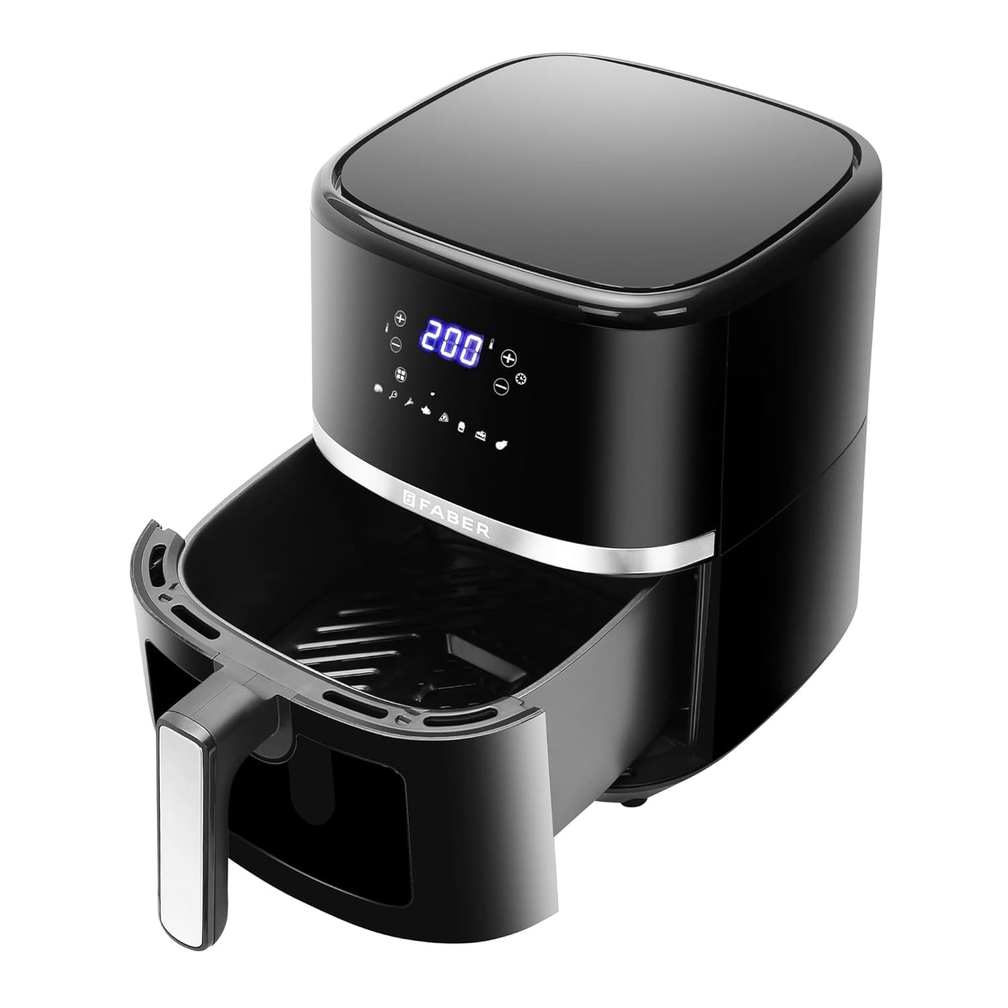 Faber 6L 1500W Digital Air Fryer | Fry, Bake, Roast, Toast, Defrost, Grill & Reheat | 85% Less Oil, 360° Air Cooking | 8-Preset Menu, LED Display & Touch Control, Non-Stick Pan, View Window | (Black)