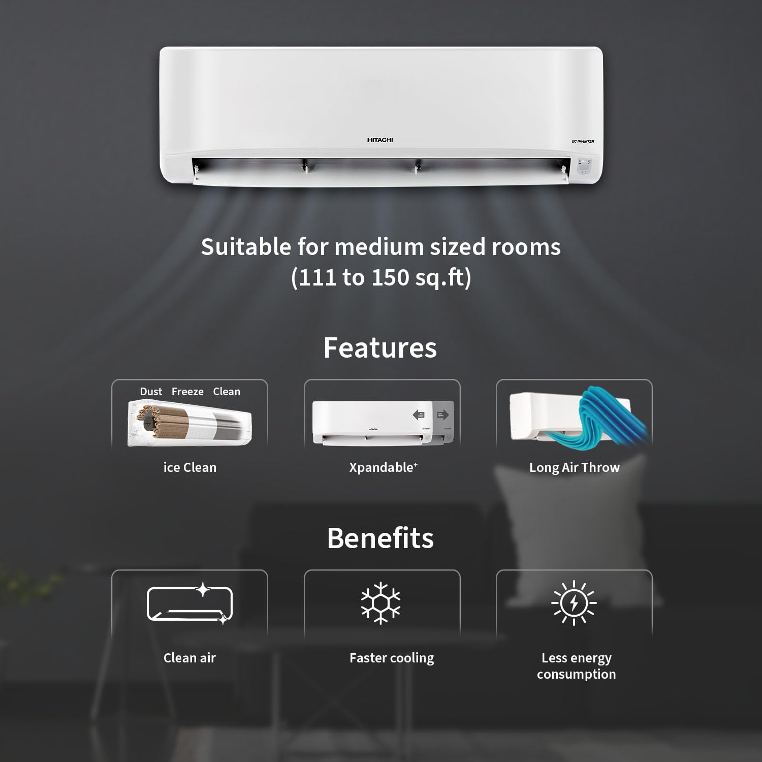 Hitachi 1.5 Ton Class 3 Star Xpandable+ Inverter Split AC (100% Copper, 4-Way Swing, ice Clean, Dust Filter, 3400SXL RAS.D318PCCIBS, White)