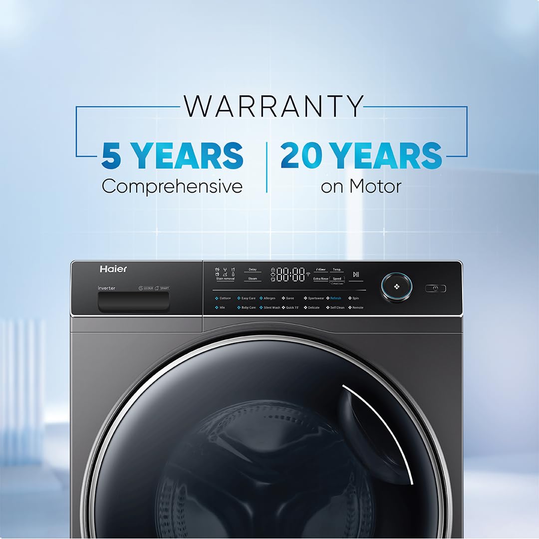 Haier 8 Kg 5 Star Inverter Direct Motion Motor Fully Automatic Front Load Washing Machine (HW80-IM1479CS8U1, 525 Super Drum, Puri Steam, Dark Jade Silver)