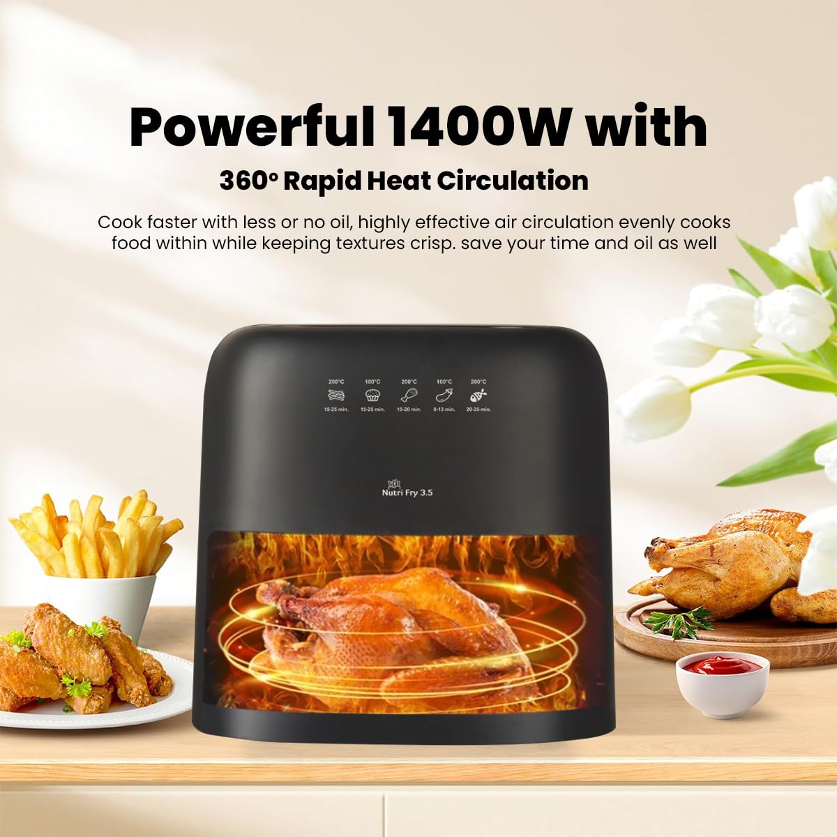 INALSA Air Fryer 3.5 ltr|1400 W with Air Crisp Technology|Temperature & Timer Control|8 Preset Menu & Digital Display|Air fry, Bake,Roast,Reheat,Dehydrate|Airfryer Recipe book-NutriFry 3.5