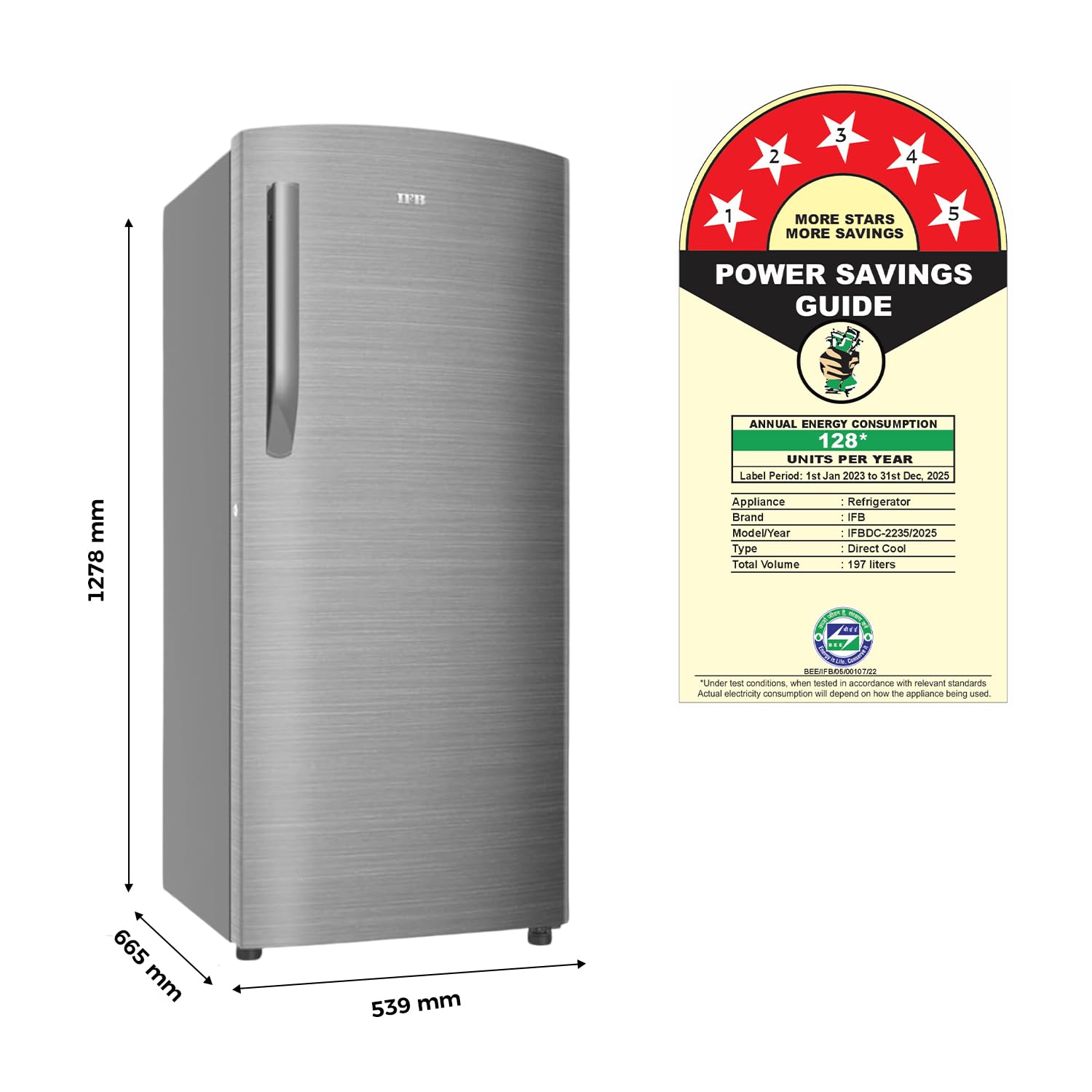 IFB 197L 5 Star Direct Cool Single Door Refrigerator (IFBDC-2235DBSE, Brush Grey, Advanced Inverter Compressor, Extraordinary Storage with Humidity Controller)