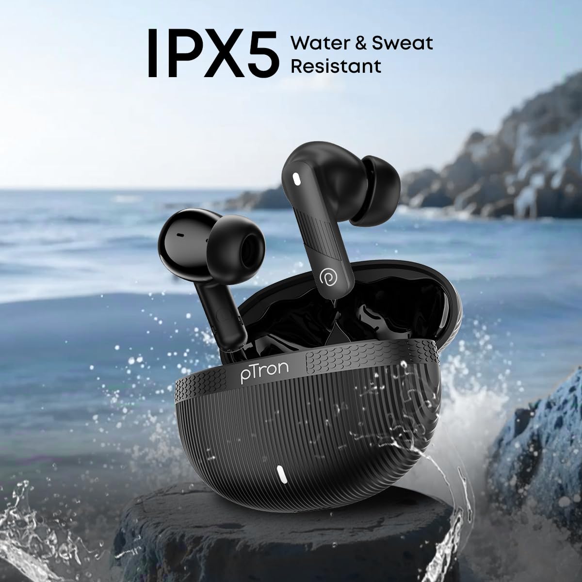 pTron Bassbuds Fury in-Ear TWS Earbuds with 13mm Drivers, 50Hrs Playtime, AI-ENC Clear Calls, Bluetooth V5.4 Wireless Headphones, Voice Assistant, Type C Charging & IPX5 Water Resistant (Black)