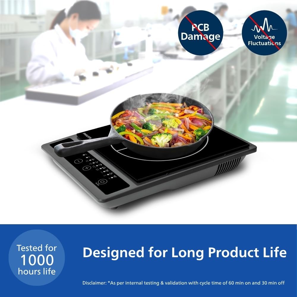 Philips HD4934/00 1300W Induction Cooktop with Triple MOV for 4kW surge protection with soft touch control | 7 Preset Menus | 3 Years warranty on Coil