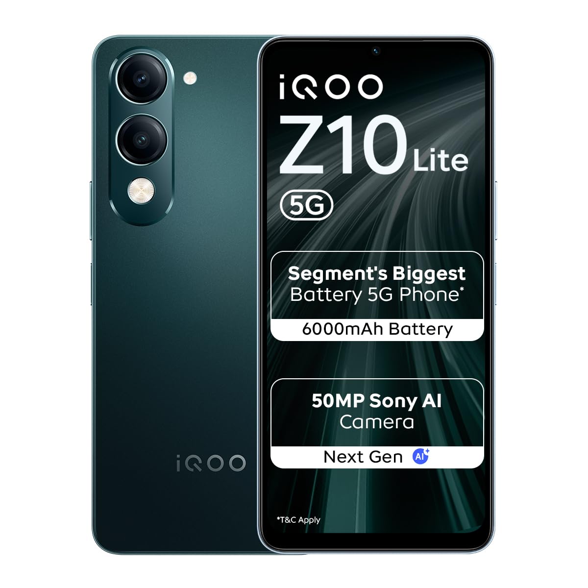 iQOO Z10 Lite 5G (Cyber Green, 6GB RAM, 128GB Storage) | 6000 mAh Battery | Dimensity 6300 5G Processor with 433K+* AnTuTu Score | IP64 Rated & Military Grade Shock-Resistance*