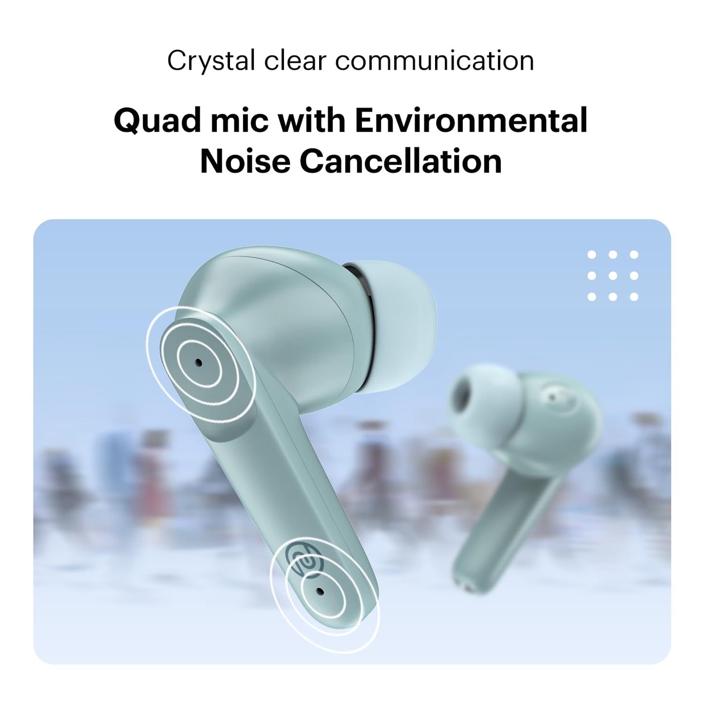 Noise Earbuds VS104 Truly Wireless Earbuds with 45H of Playtime, Quad Mic with ENC, Instacharge(10 Min=200 Min), 13Mm Driver, Low Latency, BT V5.2 (Mint Green)