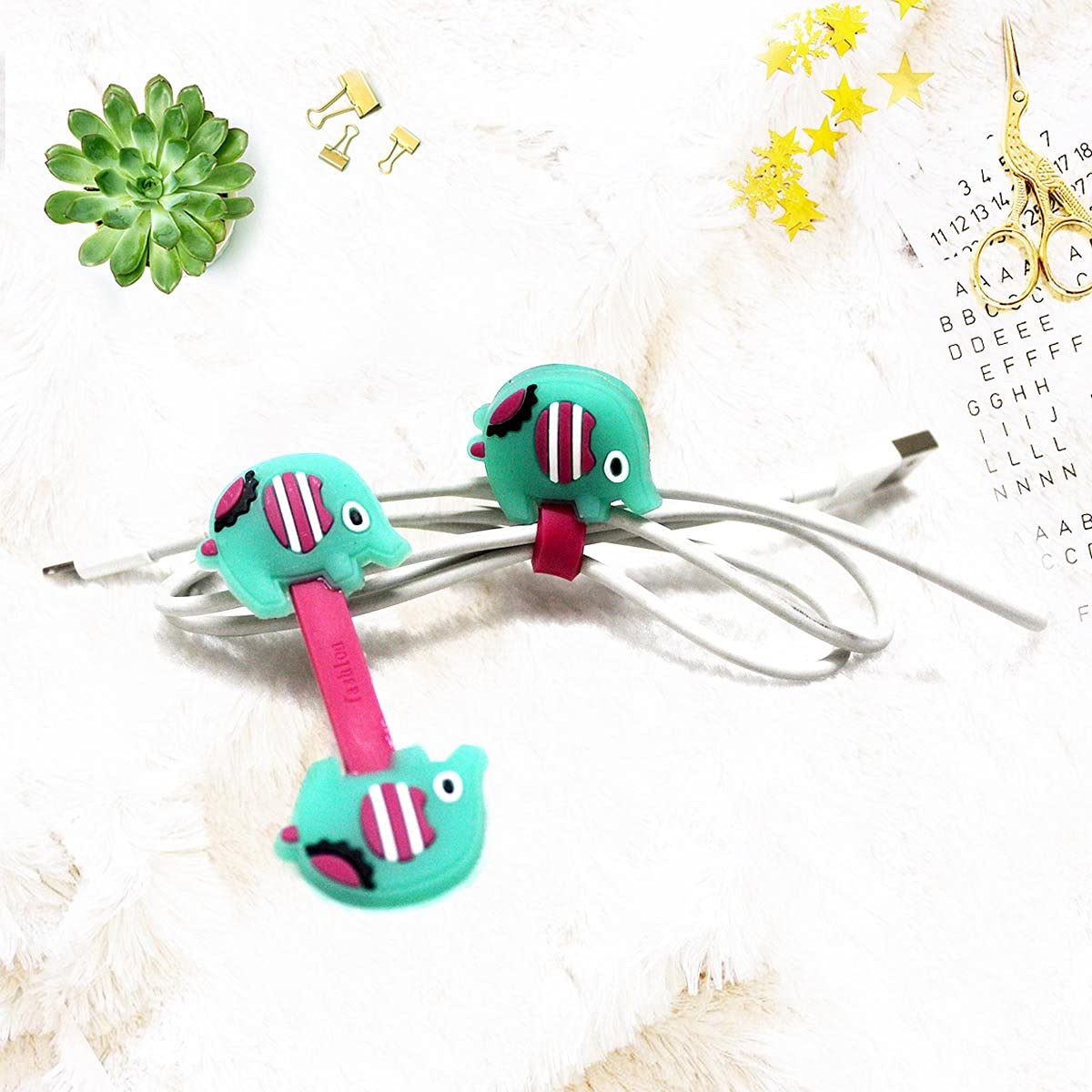 Careflection 6-in-1 Multi Combo Spiral USB Cable Protectors + Earphones Winder + Sticker + Cable Clips + Earphone Jack Clip (Captain America)