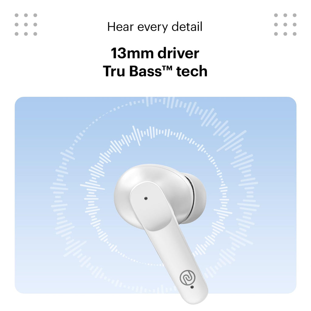 Noise Earbuds VS104 Truly Wireless Earbuds with 45H of Playtime, Quad Mic with ENC, Instacharge(10 Min=200 Min), 13Mm Driver, Low Latency, BT V5.2 (Snow White)