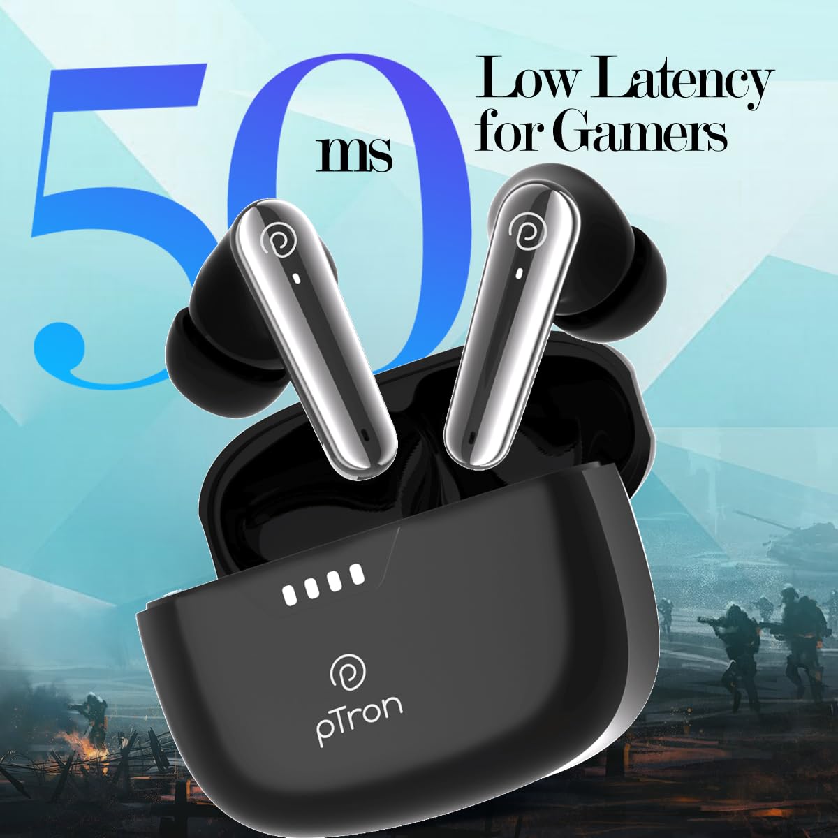 pTron Newly Launched Bassbuds Prism TWS Earbuds with 3D AudioScape, 45Hrs Playtime, TruTalk AI-ENC Calls, 50ms Low Latency Sync, BT5.3, Type-C Fast Charging, Voice Asst. & IPX5 Water Resistant (Black)