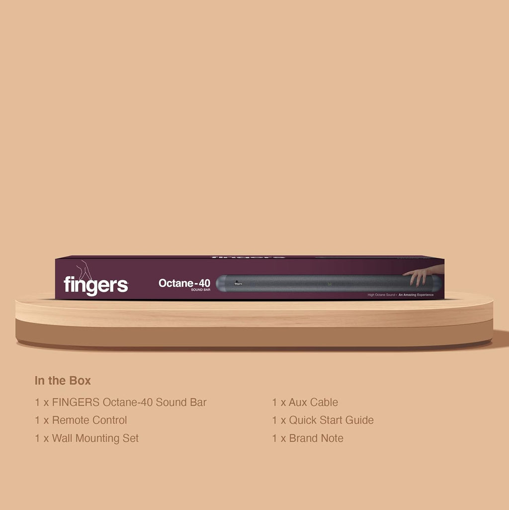 FINGERS Soundbar Octane-40 Sound Bar with 40 W Cinema-Like Immersive Audio (Multiple Connectivity Modes | HDMI ARC | Customized EQ Modes | Remote Control)