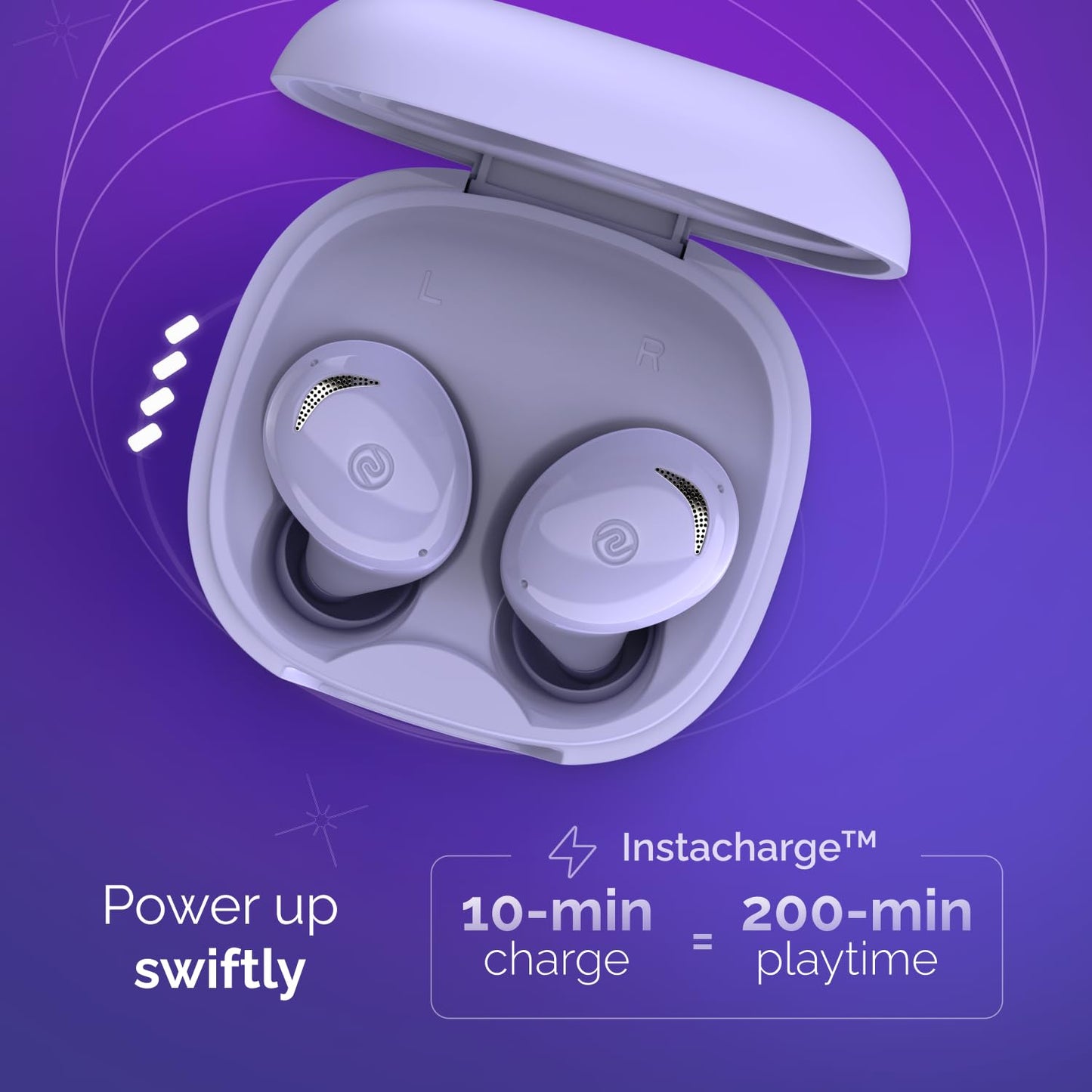 Noise Buds Trance in-Ear Truly Wireless Earbuds with 45H of Playtime, Low Latency(up to 40 ms), Instacharge(10 min=200 min), BT v5.3(True Purple)