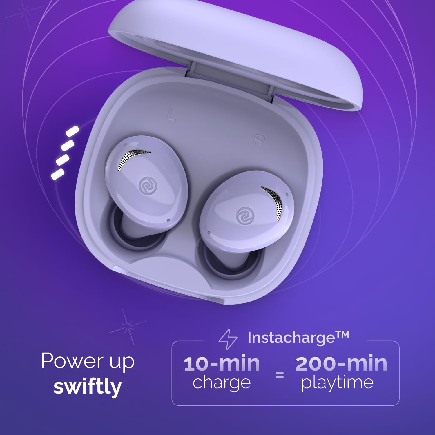 Noise Buds Trance in-Ear Truly Wireless Earbuds with 45H of Playtime, Low Latency(up to 40 ms), Instacharge(10 min=200 min), BT v5.3(True Purple)