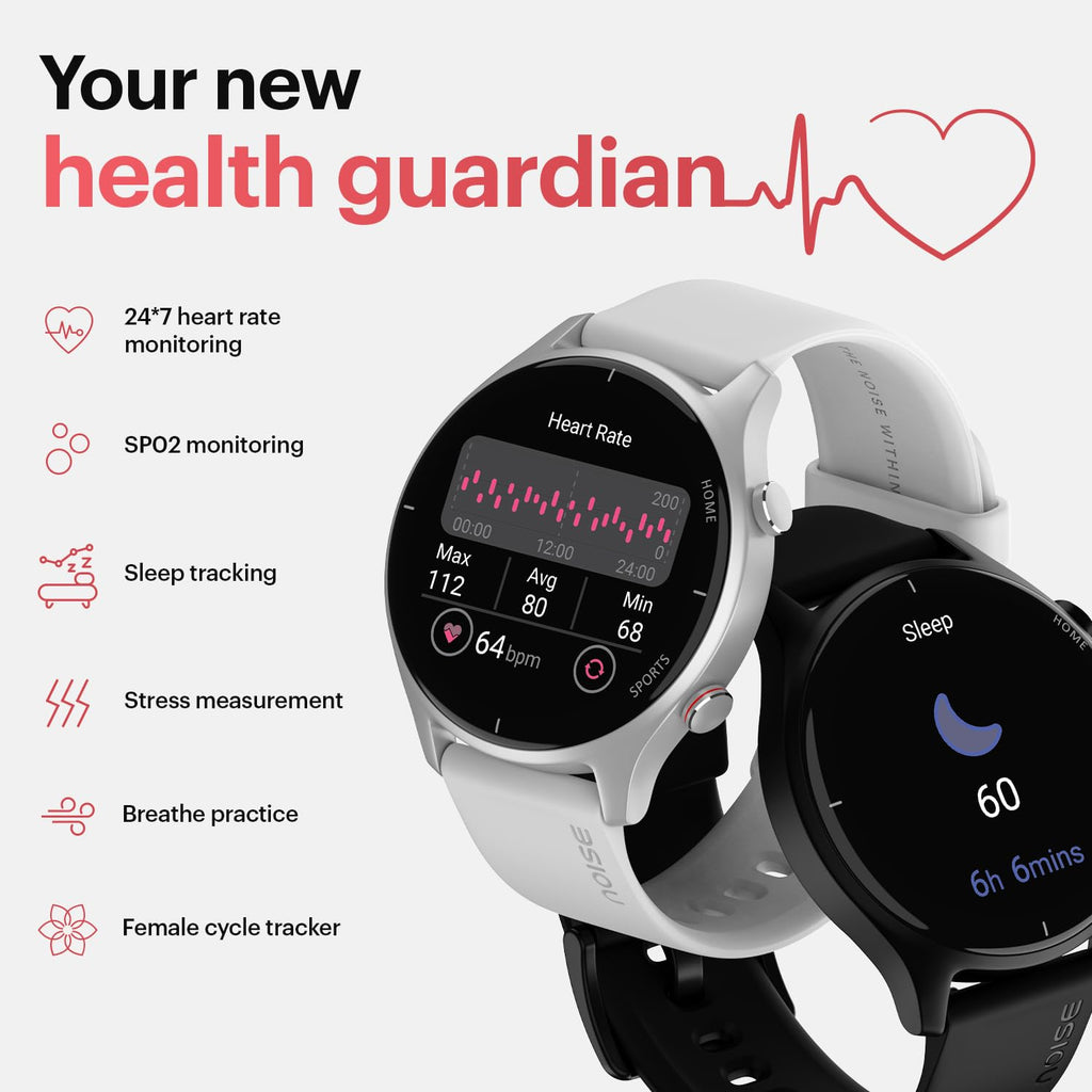Noise Twist Round dial Smart Watch with Bluetooth Calling, 1.38" TFT Display, up-to 7 Days Battery, 100+ Watch Faces, IP68, Heart Rate Monitor, Sleep Tracking (Jet Black)
