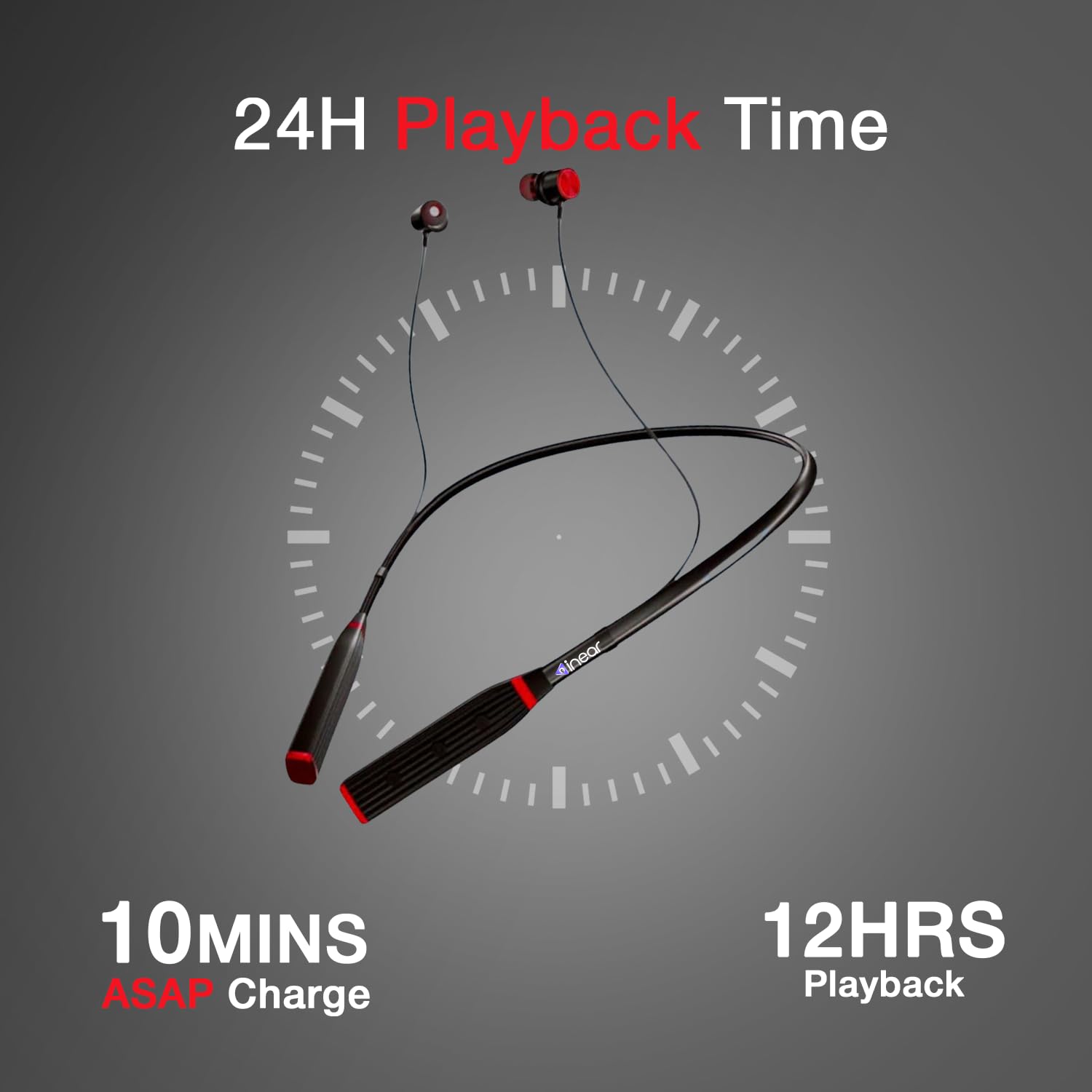 InEar MJ-Beat Bluetooth Wireless Neckband Earphones with Mic – Active Noise Cancellation, 24-Hour Music Playback, Type-C Fast Charging, Magnetic Earbuds, Lightweight Design, HD Sound | Red