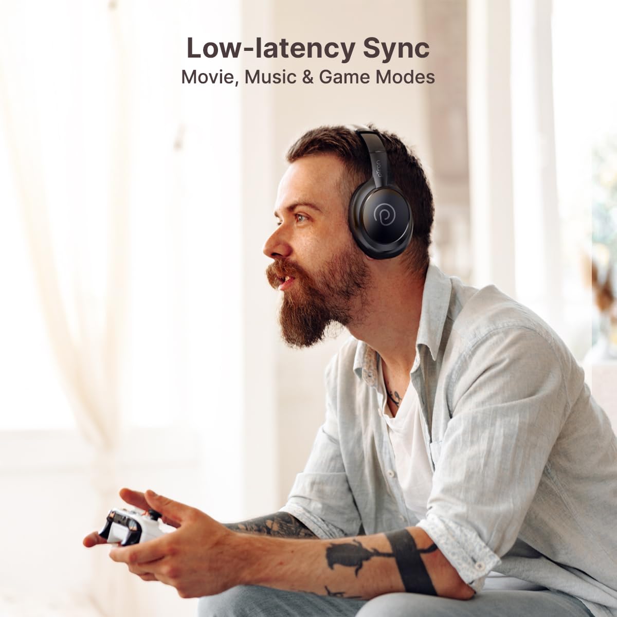 pTron Studio Evo 70hrs Playtime Wireless Over Ear Headphones with HD Mic, Low-Latency Game/Movie/Music Modes, Punchy Bass, BT5.3, Dual Device Pairing, Voice Assistant & Type-C Fast Charging (Black)