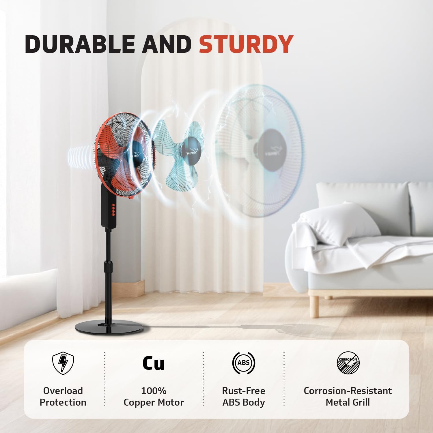 V-Guard Esfera STS Plus Pedestal Cum Table Fan | Versatile 2-In-1 Operation | 1350 RPM Motor | Customisable Tilt And Oscillation Control | Red Black | 40 cm (400mm)