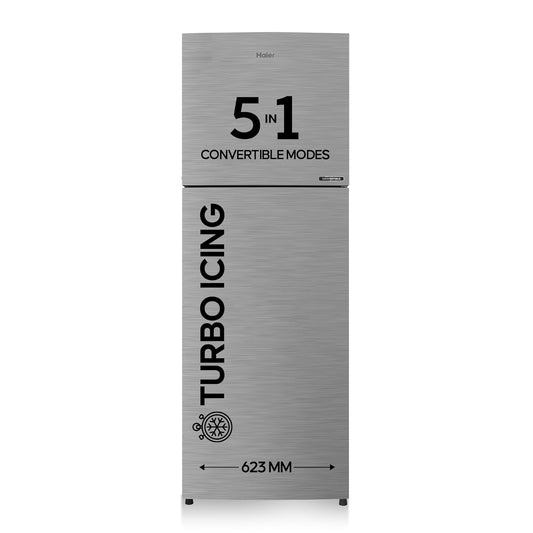 Haier 240 L, 2 Star, 5 In 1 Convertible, Frost Free Double Door Refrigerator (HEF-252DS-P, Dazzle Steel)