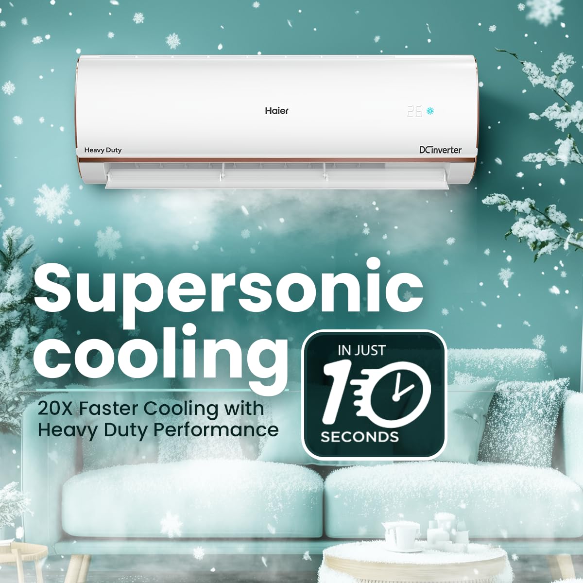Haier 1.6 Ton 5 Star HEXA Inverter Smart Split AC (5460W, Copper, Heavy Duty, Wi-Fi, 4 Way Swing, Frost Self Clean, HD Filter, Cools at 60°C, 20 Mtrs Air Throw- HSU19K-PYFR5BN-INV- White)