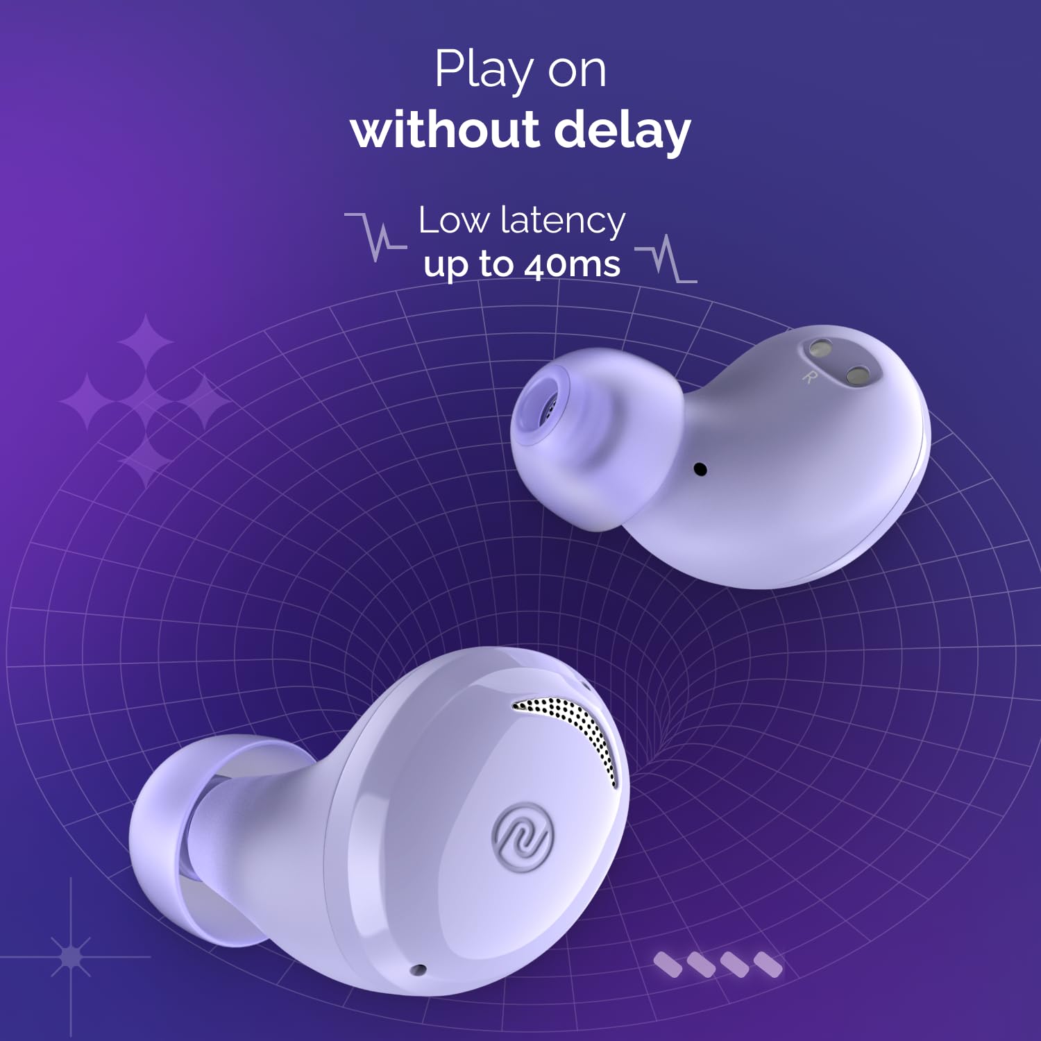 Noise Buds Trance in-Ear Truly Wireless Earbuds with 45H of Playtime, Low Latency(up to 40 ms), Instacharge(10 min=200 min), BT v5.3(True Purple)