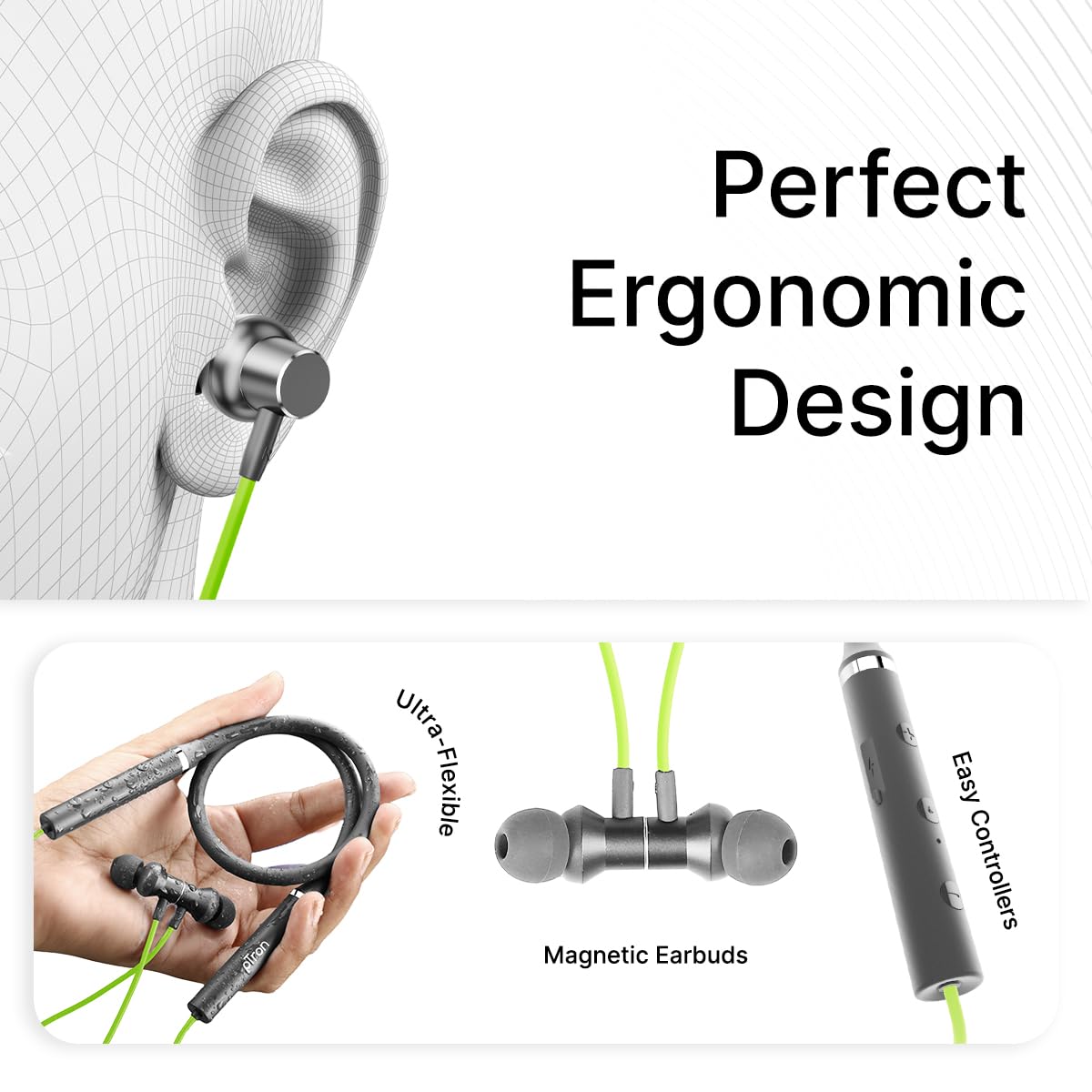 pTron Tangentbeat in Ear Bluetooth 5.0 Wireless Headphones, Deep Bass, 18H Playtime, Clear Calls, Dual Device Pairing Wireless Neckband, Fast Charging, Voice Assistant & IPX4 (Green/Grey)