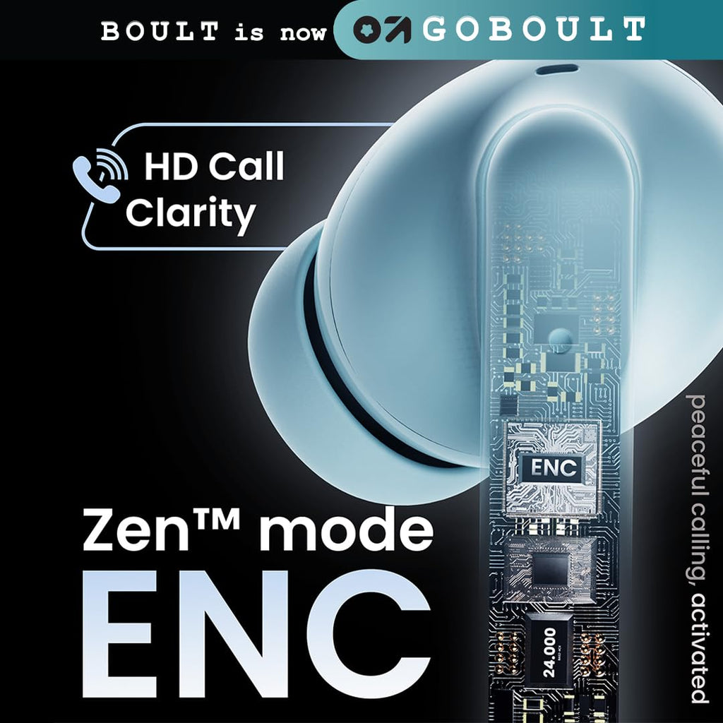 GOBOULT W20 Truly Wireless in Ear Earbuds with 40H Playtime, Zen™ ENC Mic, 45ms Low Latency, 13mm Bass Drivers, Type-C Fast Charging, Touch Control, IPX5 Ear Buds TWS (Glacier Blue)