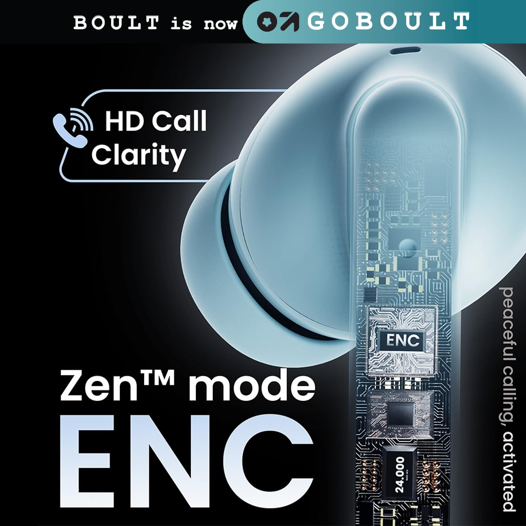 GOBOULT W20 Truly Wireless in Ear Earbuds with 40H Playtime, Zen™ ENC Mic, 45ms Low Latency, 13mm Bass Drivers, Type-C Fast Charging, Touch Control, IPX5 Ear Buds TWS (Glacier Blue)
