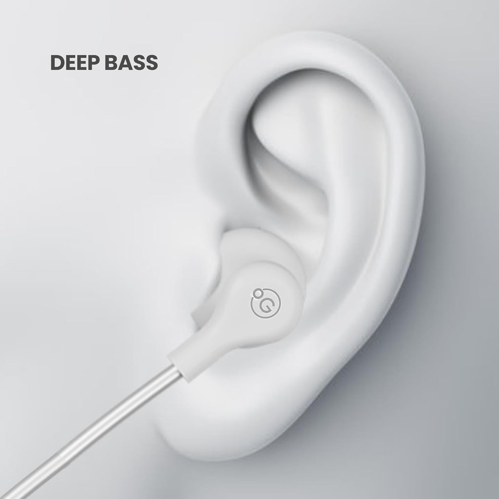 OOGE Beat 1 Wired Earphones with Mic, 3.5mm Jack, Deep Bass, Inline Controls, Lightweight and Comfortable Fit, Earphone Wired with Mic, Ideal for Laptop, Tablet, and Android Devices (White)