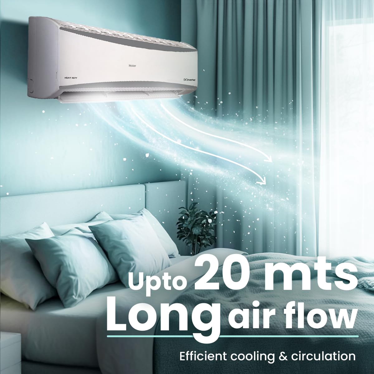 Haier 2 Ton 5 Star HEXA Inverter Split AC (6300 Watts, Copper, 7 in 1 Convertible, Heavy Duty, HD Filter, Cools at 60°C, Frost Self Clean, 20mtrs Air Throw - HSU24HD-ANW5BN-INV)