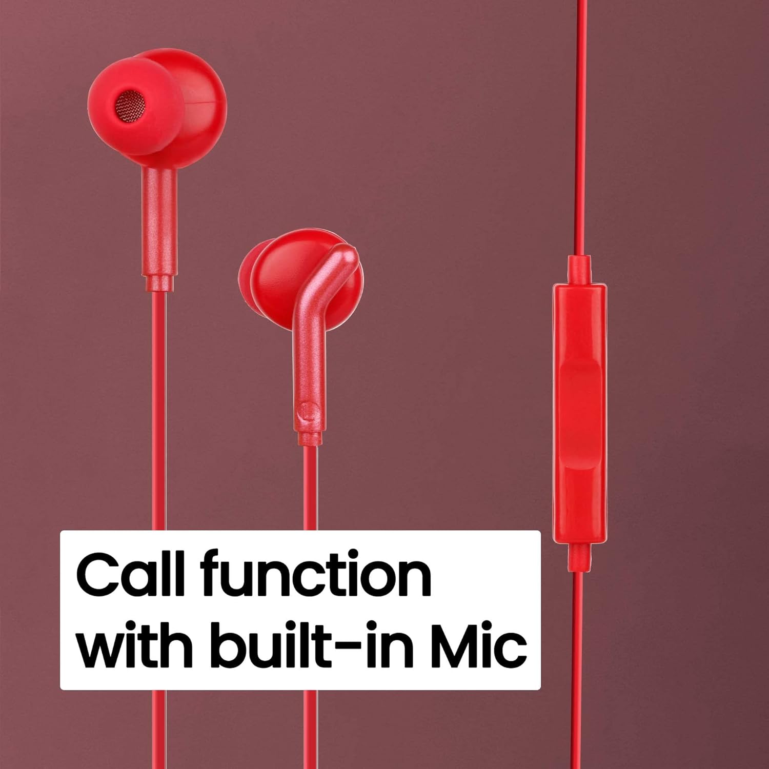 ZEBRONICS Bro in Ear Wired Earphones with Mic, 3.5mm Audio Jack, 10mm Drivers, Phone/Tablet Compatible (RED)