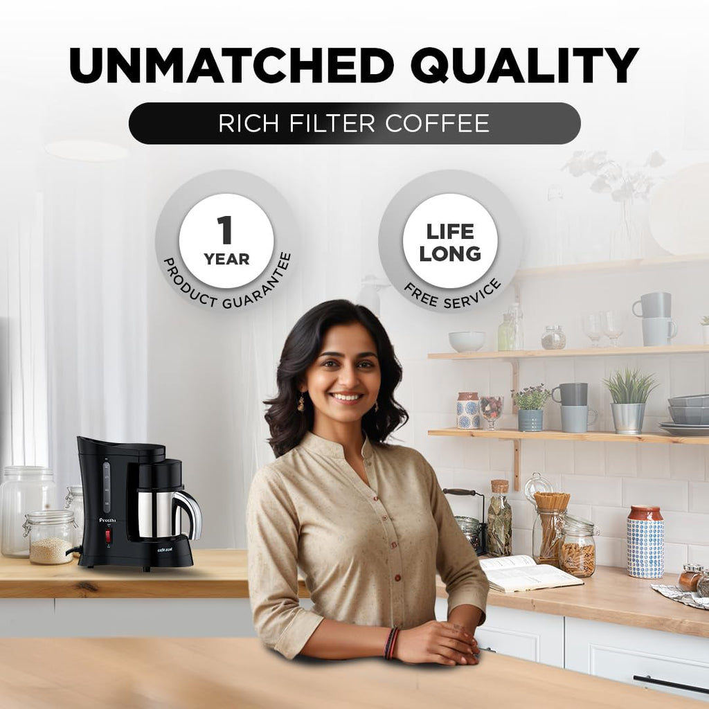 Preethi Cafe Zest Drip Coffee Maker| 450W Coffee Machine for Home | 500ml Capacity | Black (CM 210)
