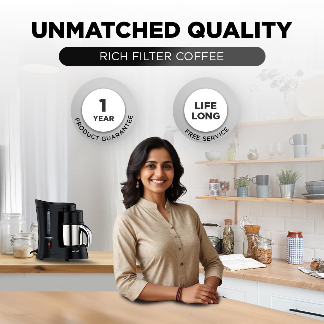 Preethi Cafe Zest Drip Coffee Maker| 450W Coffee Machine for Home | 500ml Capacity | Black (CM 210)