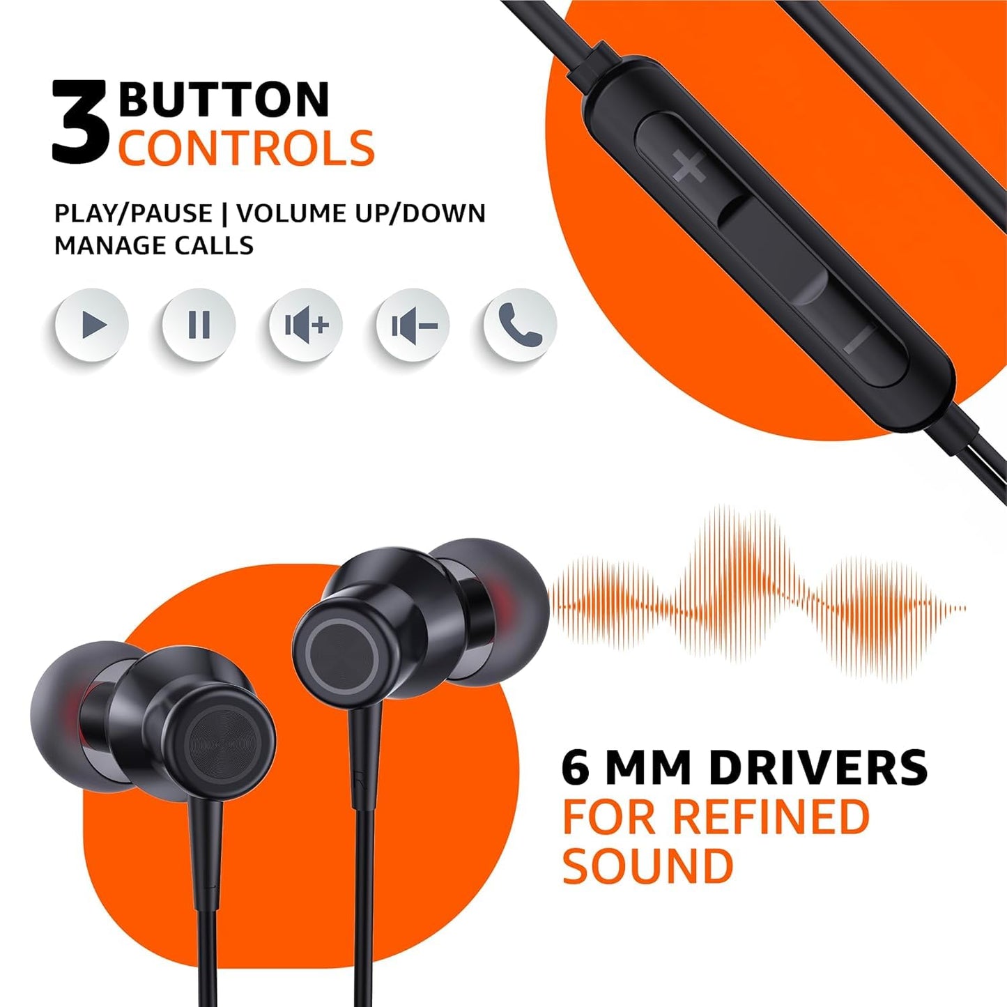 amazon basics EP2 in Ear Type C Wired Earphones with Mic, Tangle Free 1.18 Metre Cable, Metallic Design, 10mm Drivers, in Line Mic & Volume Controller (Black)