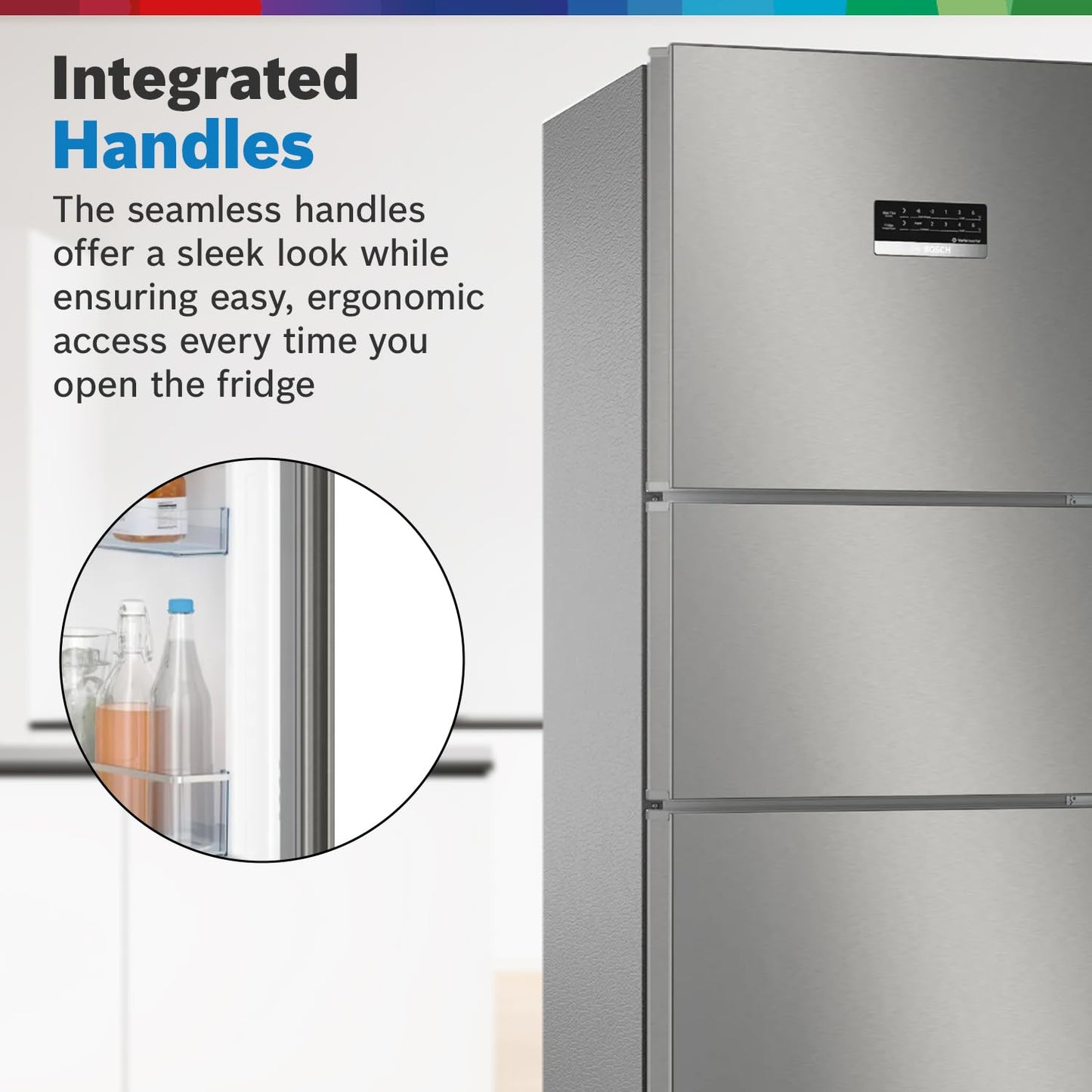 Bosch MaxFlex Convert 303L 3 Star Inverter Frost Free Triple Door Refrigerator (2023 model, CMC33S03NI, 8-in-1 Convertible, UV Protected Body Shield, VitaFresh Technology, Adaptive UI, Sparkly Steel)
