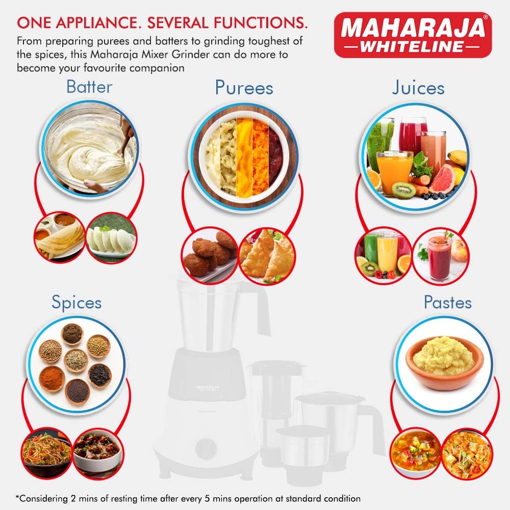 Maharaja Whiteline Odacio Elite Mixer Grinder With 4 Jars | 750 Watt | 20,000 RMP Motor | Stainless Steel Blade | 2 Years Warranty | Black & White