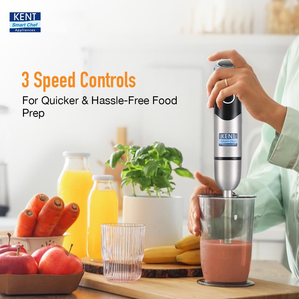 KENT Hand Blender Plus Chopper 450 W | Variable Speed Control | Turbo Switch for Fast Blending & Chopping | Hot & Cold Blending | Low Noise DC Motor | Multiple Attachments Chopper, Whisker & Jar
