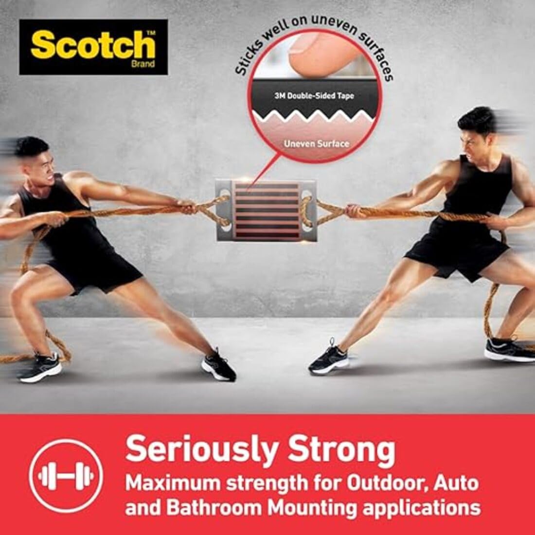 Scotch 3M Extreme Double Sided Tape, 1M Holds 6.7Kg, Works On Uneven Surfaces, Weather Resistant, Works On Indoor, Outdoor, Auto Interior Surfaces, 1.9 cm, 1.9 cm