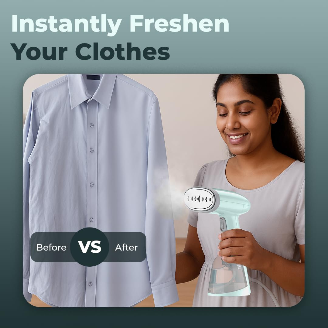 Goodscity handheld garment steamer for clothes, Vertical & Horizontal Steam iron for clothes, 30s Fast heating,1200 Watt Portable Steam press,250ml tank, Glove, Measuring cup & Brush,1 year Waranty