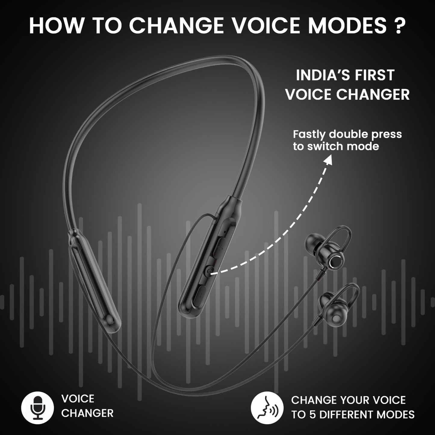 Neckband Bluetooth Earphones with 40H Playtime | Magnetic On/Off | ENC Noise Cancellation | Voice Changer | Deep Bass | Wireless Earbuds for Calling, Music, and Gaming Blue (Black)