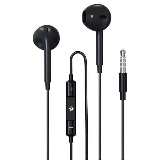 ZEBRONICS Zeb-Buds 30 3.5mm Stereo Earphone with Microphone for Calling, Volume Control, Multifunction Button, 14mm Drivers, Stylish eartip,1.2 Meter Durable Cable and Lightweight Design(Black)
