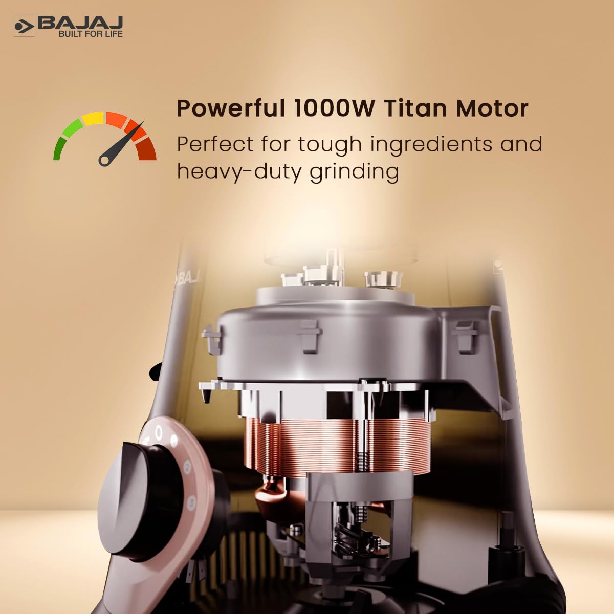 Bajaj Military Series Glamore 1000 W Mixer Grinder With 4 Jars (3 Stainless Steel Jars + 1 Fruit Filter Jar) | DuraCut Blades | Powerful Titan Motor | Unbeatable Toughness | 2 Yrs Warranty【Jet Black】