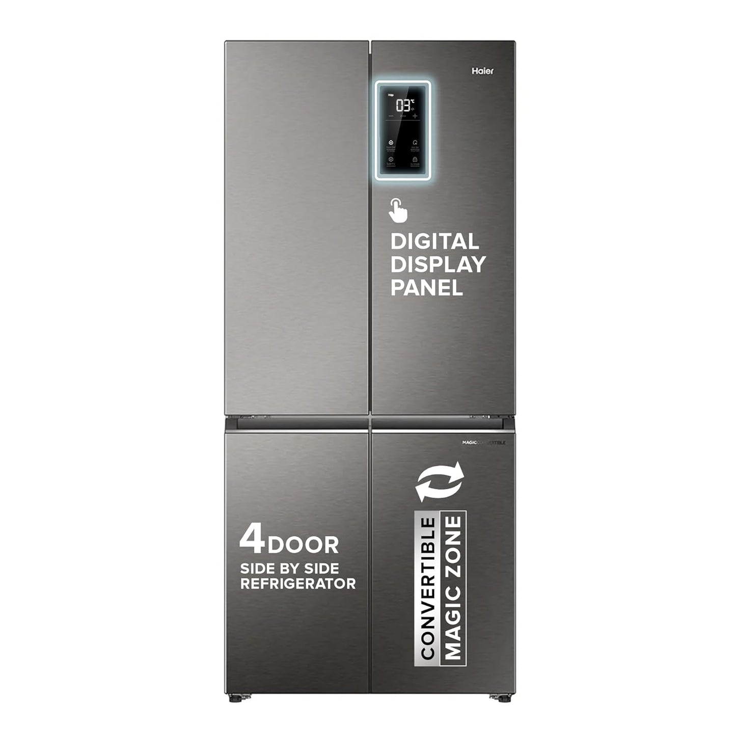 Haier 520L 3 Star Lumiere 4-Door Side by Side Frost Free Refrigerator | Convertible Magic Zone | Inverter | Digital Display Panel | Deo Fresh Technology (2025 Model, HRB-600IS, Inox Steel)